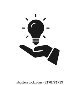 Hand icon with Lamp light bulb . Idea symbol. Editable color. simple illustration mobile concept app and web design. Design template vector