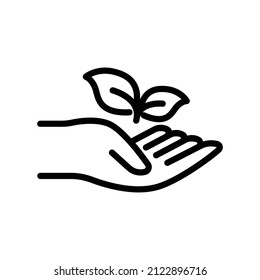 Hand icon with leaf. line icon style. suitable for ecology symbol. simple design editable. Design template vector