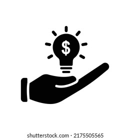 Icono de mano con bombilla y dólar. Icono de emprendedor, negocios. Estilo de icono sólido, glifo. Diseño sencillo editable