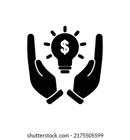 Icono de mano con bombilla y dólar. Icono de emprendedor, negocios. Estilo de icono sólido, glifo. Diseño sencillo editable