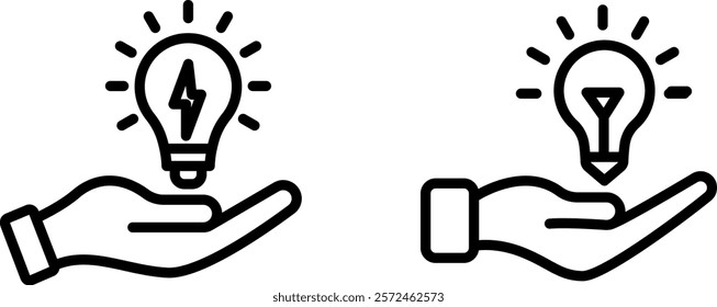  "Hand Icon with Light Bulb Representing Ideas, Innovation, and Enlightenment"