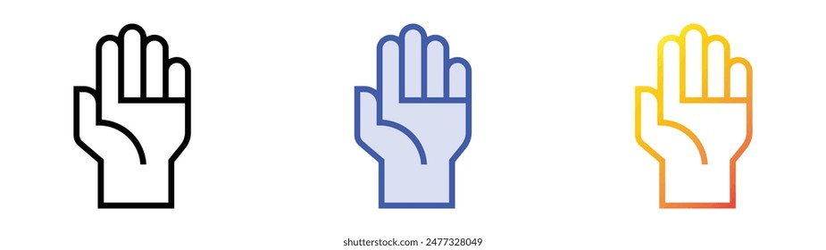 icono de mano hacia arriba. Diseño de estilo de relleno lineal, azul y degradado aislado sobre fondo blanco