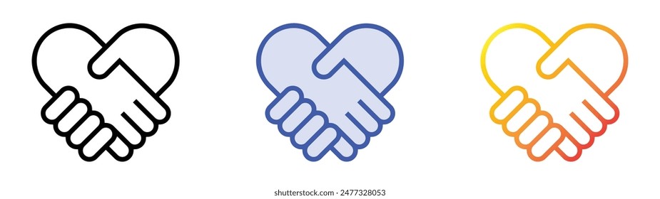 Hand in hand icon. Linear, Blue Fill and Gradient Style Design Isolated On White Background