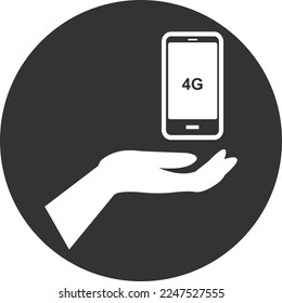 Handsymbol, Hand mit mobiler Symbol, schwarzer Vektorgrafik
