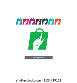 Hand icon on the background of the bag