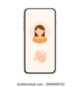 Hand Icon on phone. Hello, hi, wave your hand, clean hands, moving hand, stop. Moving hand icon. Partner. High five. Communication. Web vector illustration simple icon