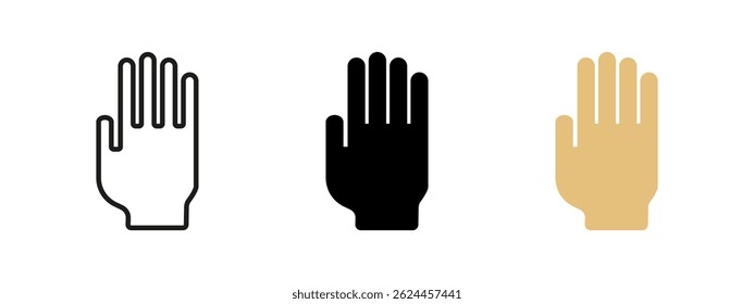 Hand icon. Open palm gesture vector illustration. Symbol of stop, warning or attention. Commonly used in user interfaces, safety instructions and human interaction contexts.
