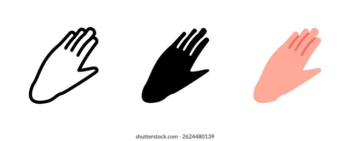 Hand icon. Open palm with visible fingers vector illustration. Symbol of gesture, human touch and communication. Used in hygiene, care, and interface design sign. Body part pictogram.