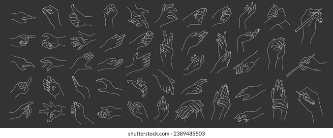 Hand icon in outline style. Vector illustration. wash hands, write, fist, hold, support, like, indicate, muzzle hand