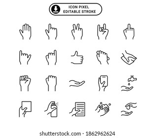 Hand icon outlune style set. Editable stroke