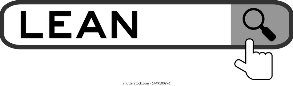 Hand icon over magnifier to find word lean in search banner on white background