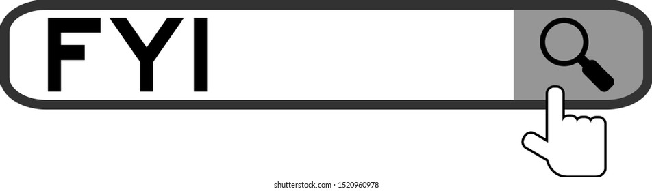 Hand icon over magnifier to find word in search banner on white background