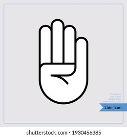 Icono de mano, palma de mano, aguanta cuatro dedos.
 - Profesional, alineado con píxeles, Pixel Perfecto, Editable Stroke, Fácil Escalabilidad. Icono de línea delgada. 8x, 256px.