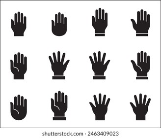 Icono de mano. Iconos de mano de palma. Símbolo de colección de manos. Icono de manos símbolo de participar, ser voluntario, parar, votar. Vector gráfico de stock, recurso de ilustración de diseño plano para UI y Botones.