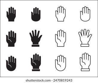 Icono de mano. Iconos de mano de palma. Símbolo de colección de manos. Icono de manos símbolo de participar, ser voluntario, parar, votar. Vector gráfico de stock, recurso de ilustración de diseño plano para UI y Botones.