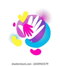 hand icon. Parenthood sign Logo child's hand in adult's hand. hand drawn. Not AI, Vector illustration.