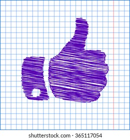 Hand icon with with pen and school paper effect 