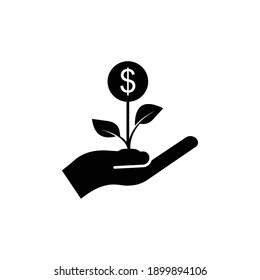 Icono de mano con planta y dólar. Crecimiento económico, flores, íconos del crecimiento financiero. diseño simple editable. vector de plantilla de diseño