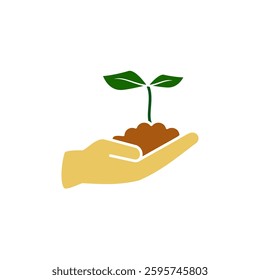 hand icon with plant, simple flat style, illustration, logo sign symbol pictogram template, for ui or ux isolated on white for mobile app, editable