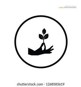 Hand icon with plant. vector illustration.