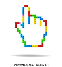 Hand icon from plastic toy blocks.  Vector illustration.