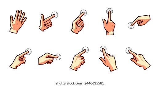 Zeiger des Handsymbols, Fingerpunkte, Handgesten. Vektorgrafik