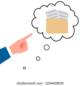 hand icon pointing to the thought of files