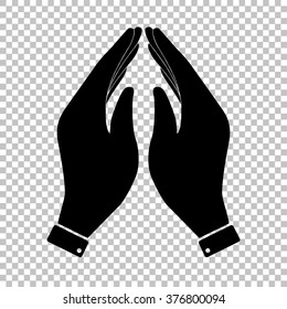 Hand icon. Prayer symbol. Flat style icon on transparent background