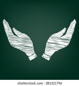 Hand icon. Prayer symbol. Flat style icon with chalk effect