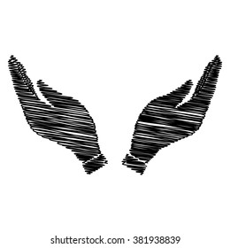 Hand icon. Prayer symbol. Icon with scribble effect