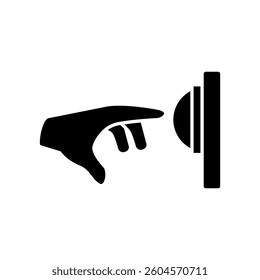 hand icon pressing bell, simple flat style, illustration, logo sign symbol pictogram template, for ui or ux isolated on white for mobile app, editable