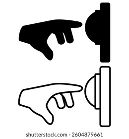 hand icon pressing bell, simple flat style, illustration, logo sign symbol pictogram template, for ui or ux isolated on white for mobile app, editable