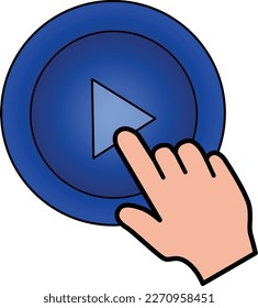 hand icon pressing triangle button in blue circle