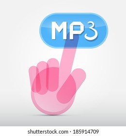 Hand Icon Pushing Transparent mp3 Button