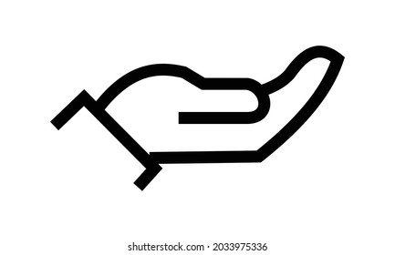 Hand icon with receiving position, stroke line drawing style, black and white color.