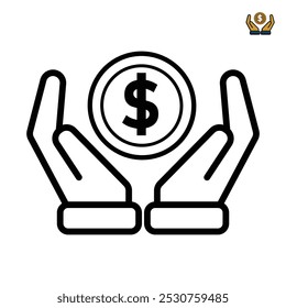 ícone de mão. Economize dinheiro, investimento salarial e depósito financeiro, Rico, Simples Duas mãos com símbolo de moeda de dólar. Economize dinheiro