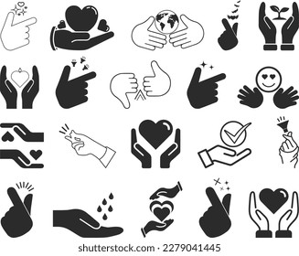 Juego de iconos de mano, 20 iconos de mano humana conjunto vector negro