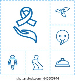 Hand icon. set of 6 hand outline icons such as dish, plant, cream tube, ribbon on hand, robot