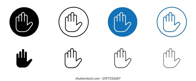 Hand icon set in black and blue colors on white background