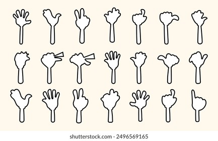Hand icon set. Hand editable emoji stroke collection. Vector illustration.
