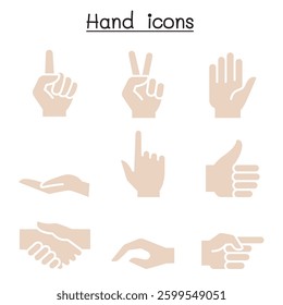 Hand icon set in flat color style