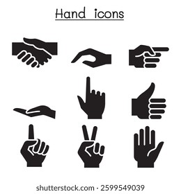 Hand icon set in glyph style