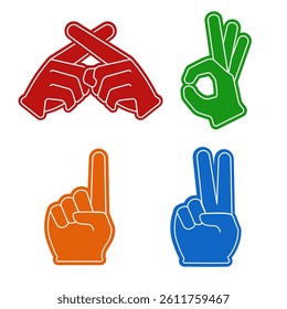 Hand icon set. hands gestures, hand emoticons, wrong, okey, one, two. Vector Illustration.	
