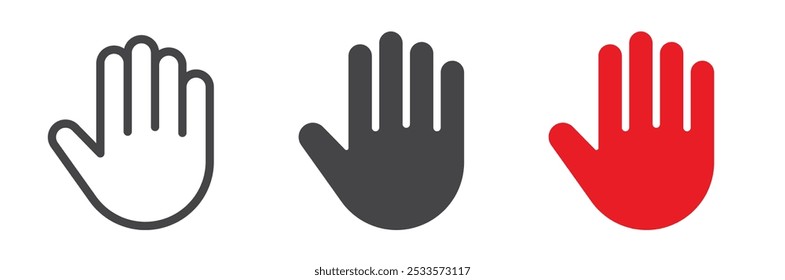 Hand icon set. Human palm, fingers, gesture, stop, imprint - stock vector.