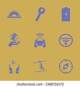 hand icon set with key, man on cable car and compass vector illustration