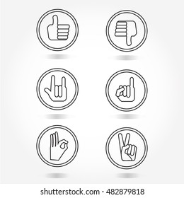 Hand Icon Set Like, Unlike, Love, Okay, Victory, Reconcile Symbols
 