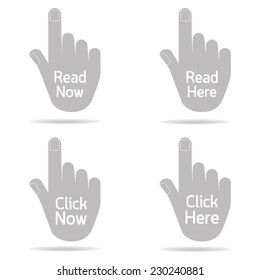hand icon set on white background : read now : read here : click now : click here