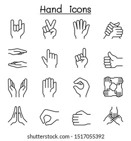 Hand Icon Set In Thin Line Style