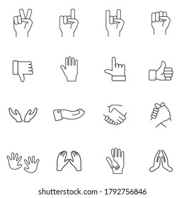Juego de iconos de mano en línea delgada. Símbolo, ilustración del logotipo. EPS 10