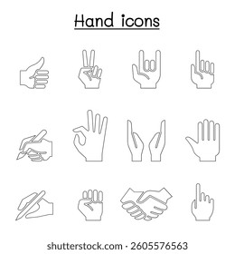 Hand icon set in thin line style